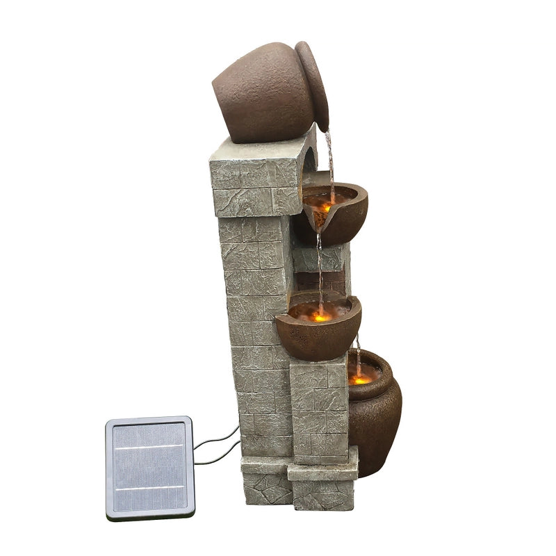 Inrush - Solar 4 Tier  Bowls Lighting Water Feature