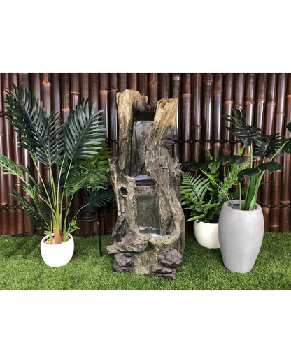 Tree Trunk Log Lighting Cascading Waterfall Water Feature