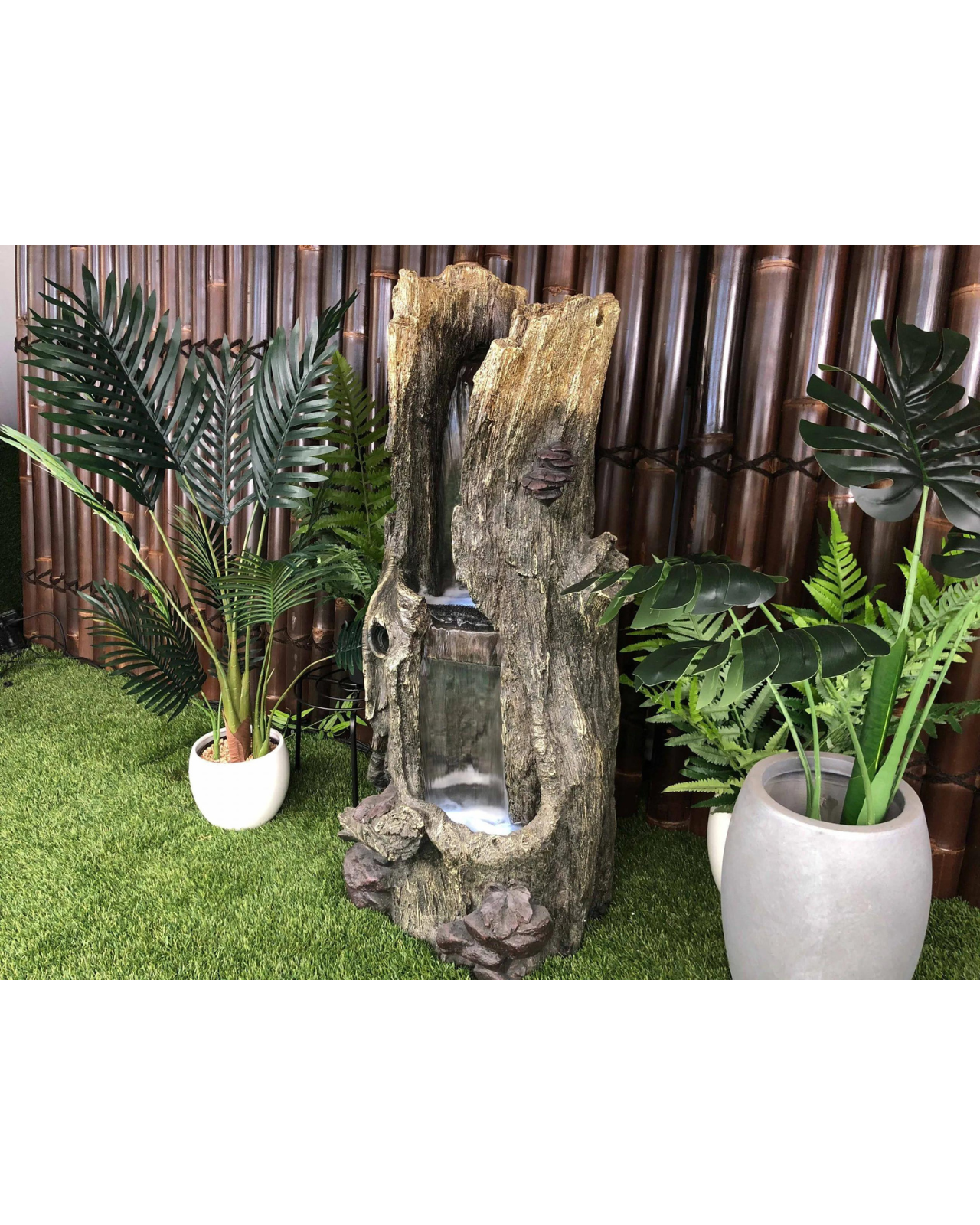 Tree Trunk Log Lighting Cascading Waterfall Water Feature