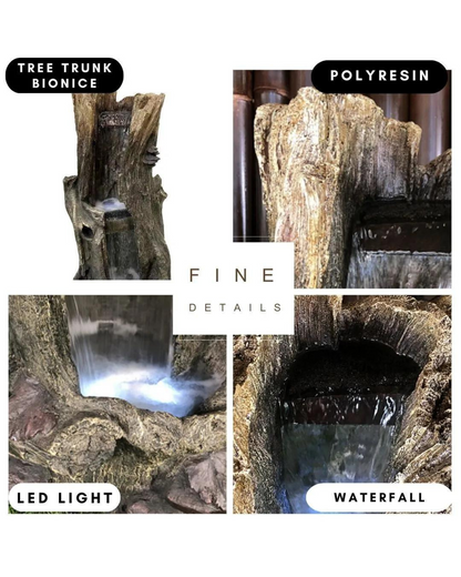 Tree Trunk Log Lighting Cascading Waterfall Water Feature