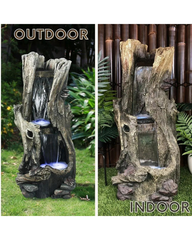 Tree Trunk Log Lighting Cascading Waterfall Water Feature