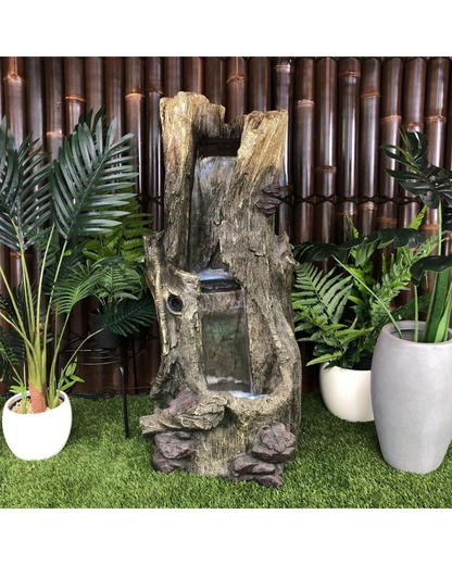 Tree Trunk Log Lighting Cascading Waterfall Water Feature