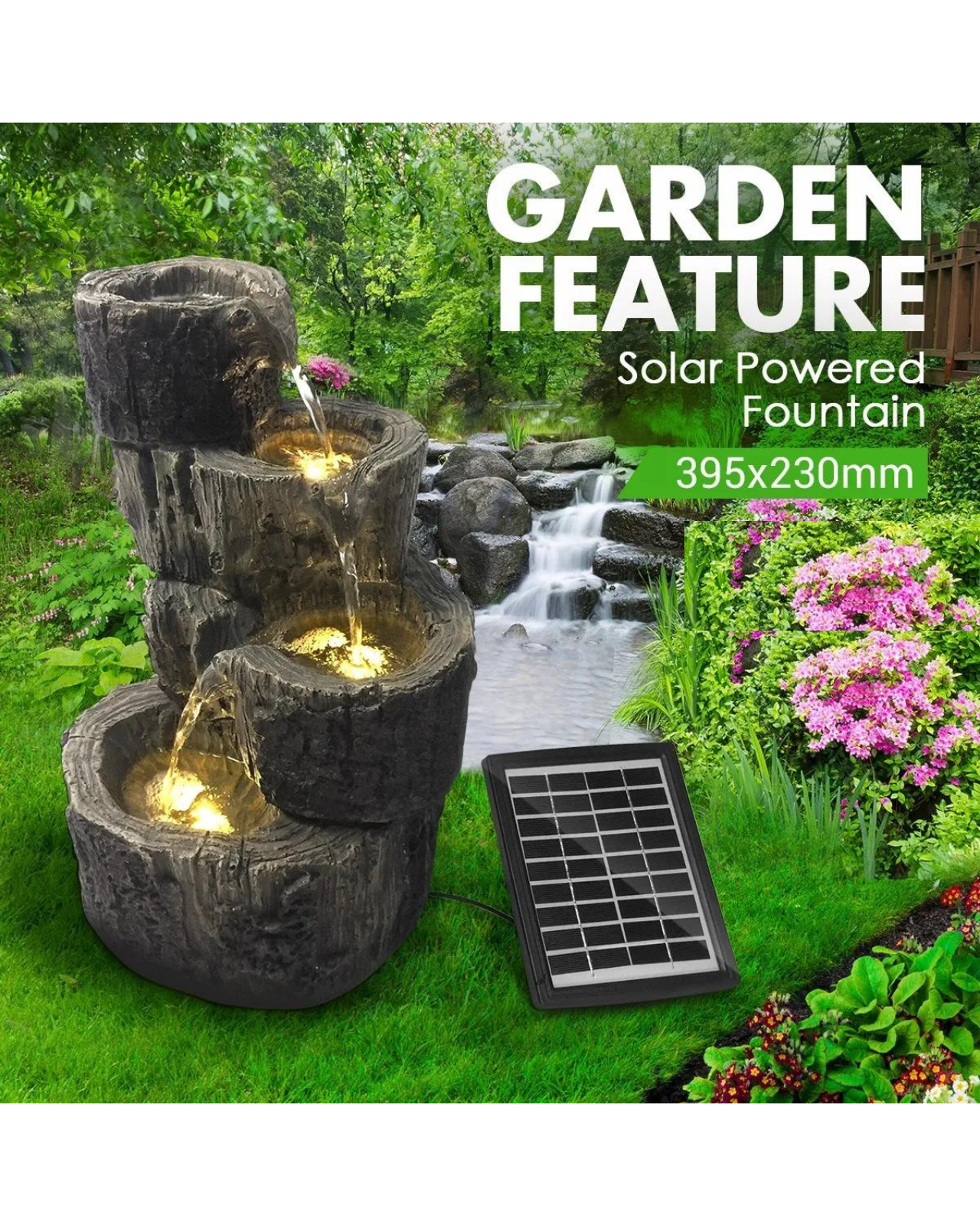 Mere - Solar 4 Tier Lighting Water Feature Bird Bath