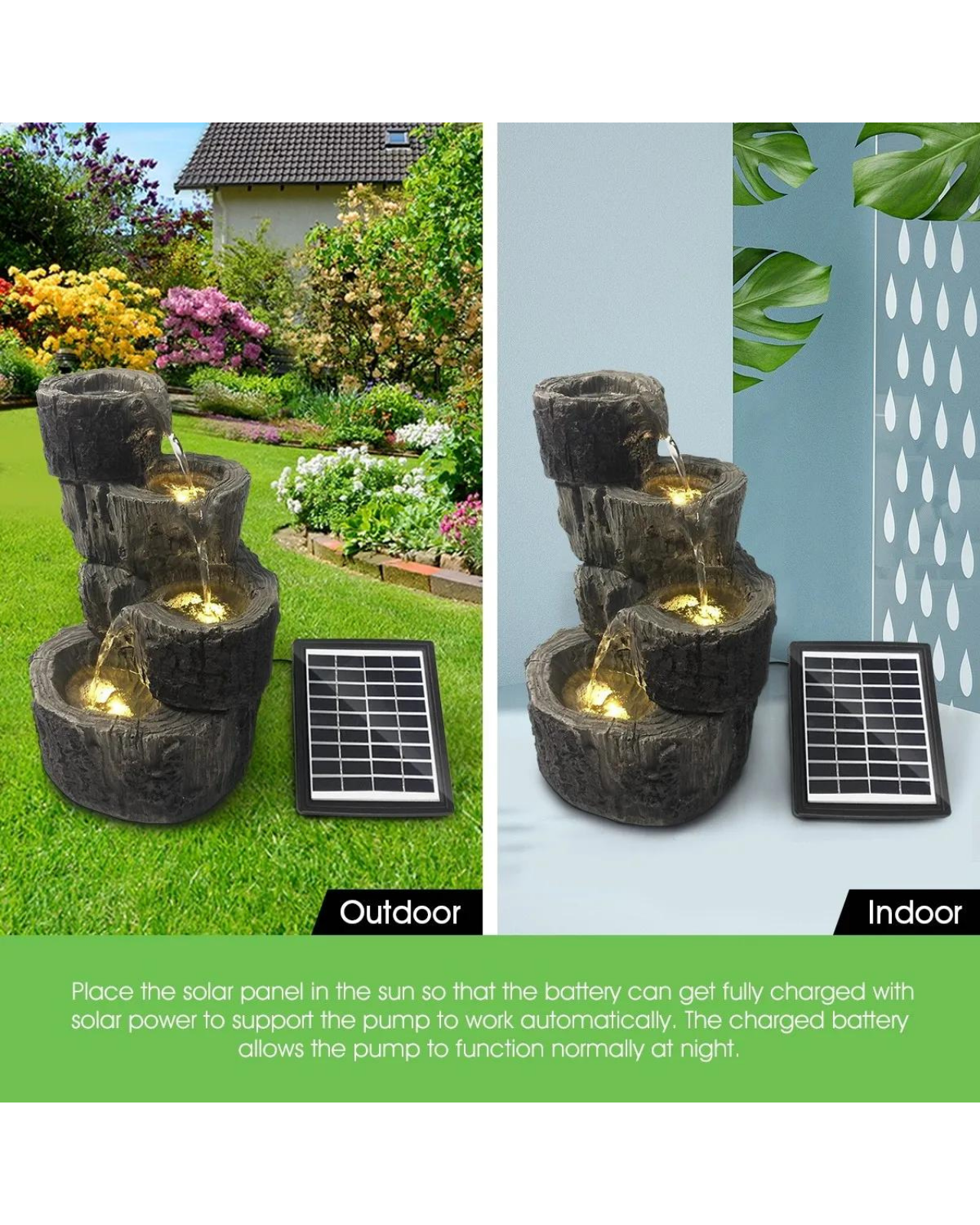 Mere - Solar 4 Tier Lighting Water Feature Bird Bath