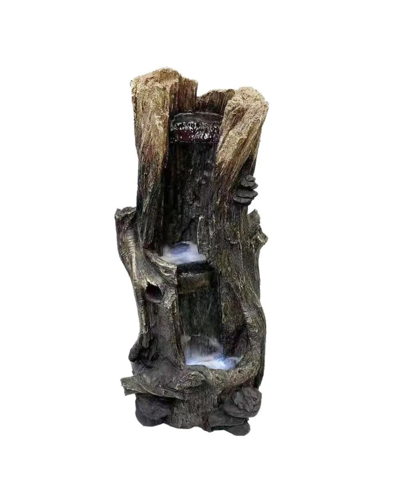 Tree Trunk Log Lighting Cascading Waterfall Water Feature