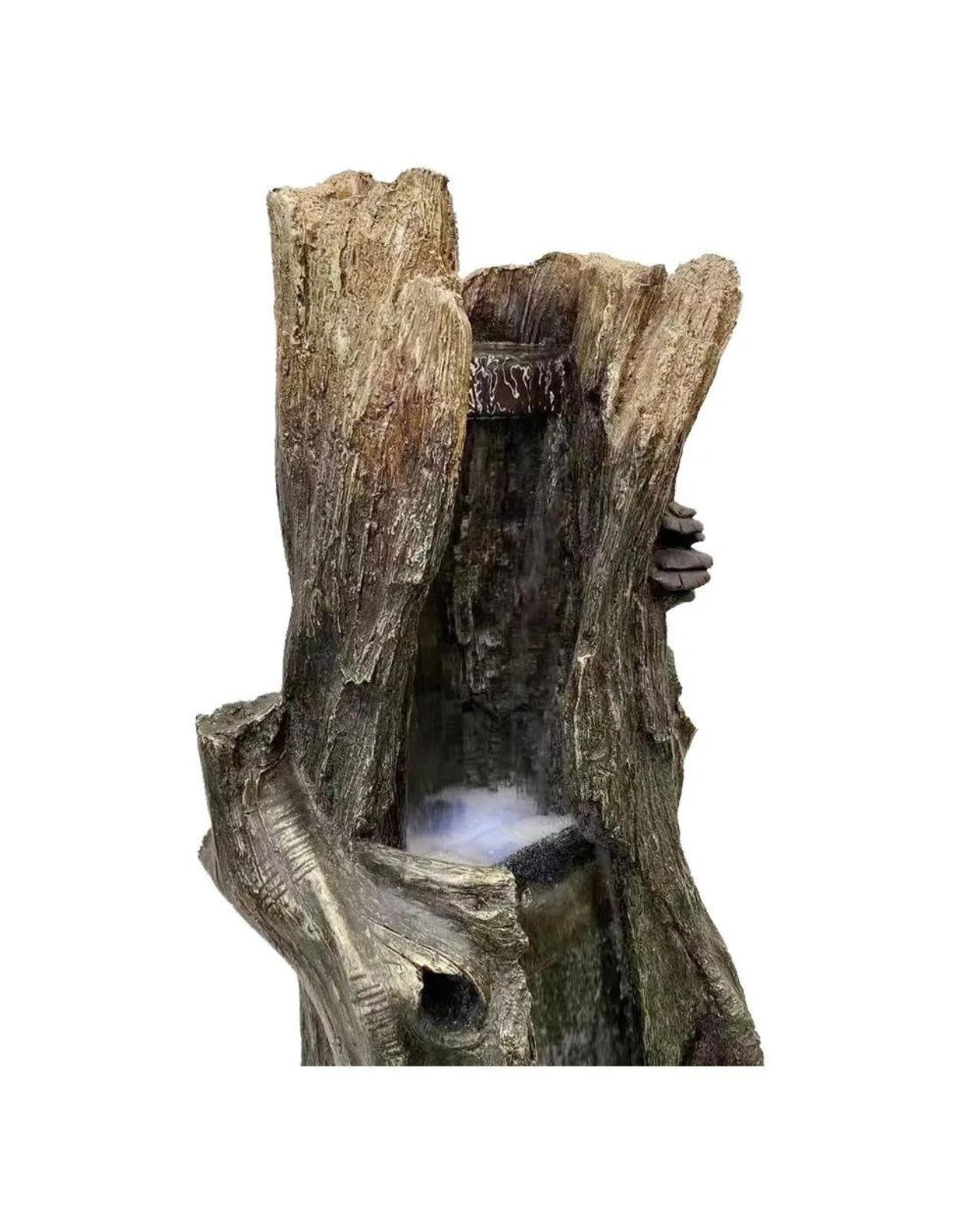 Tree Trunk Log Lighting Cascading Waterfall Water Feature