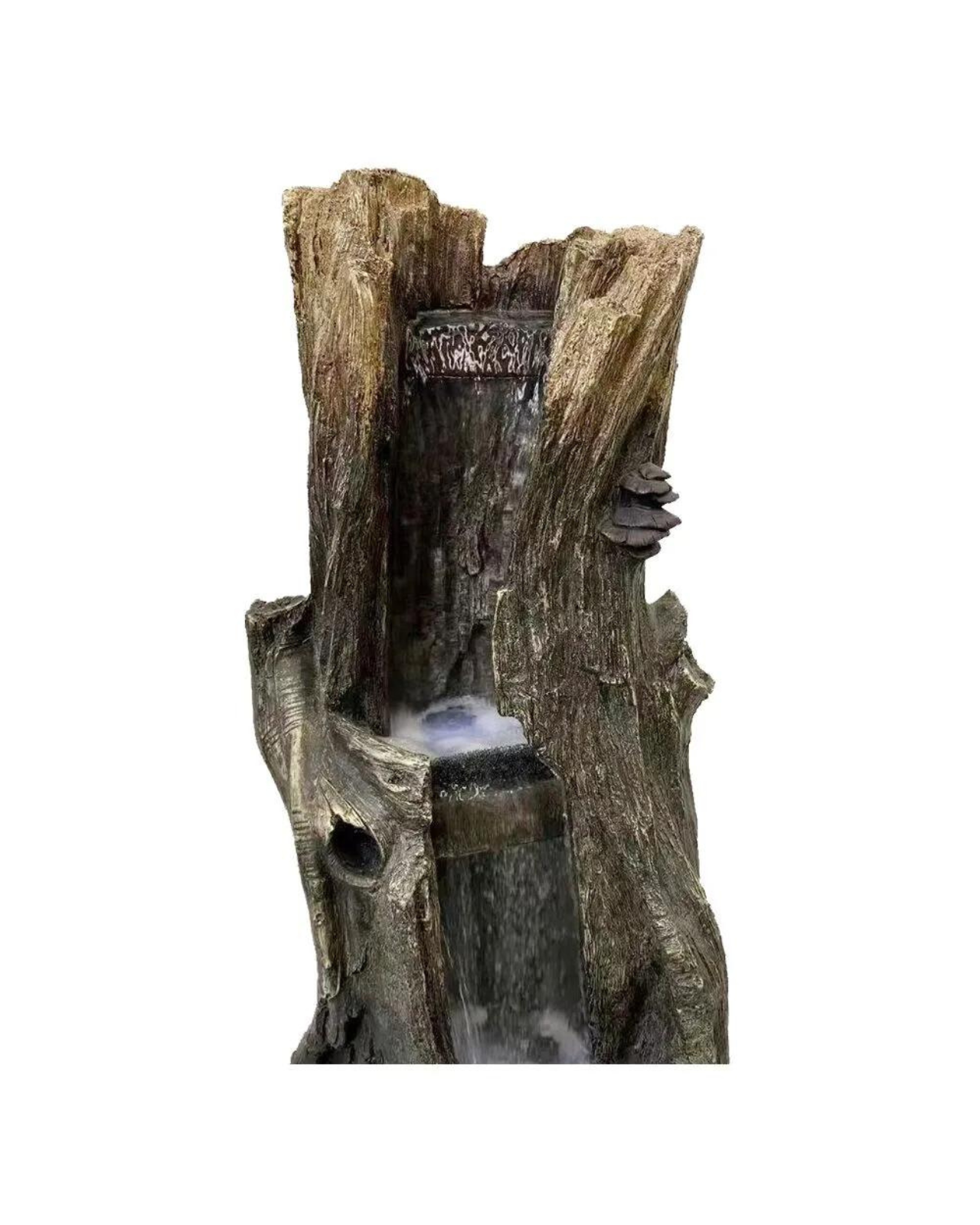 Tree Trunk Log Lighting Cascading Waterfall Water Feature