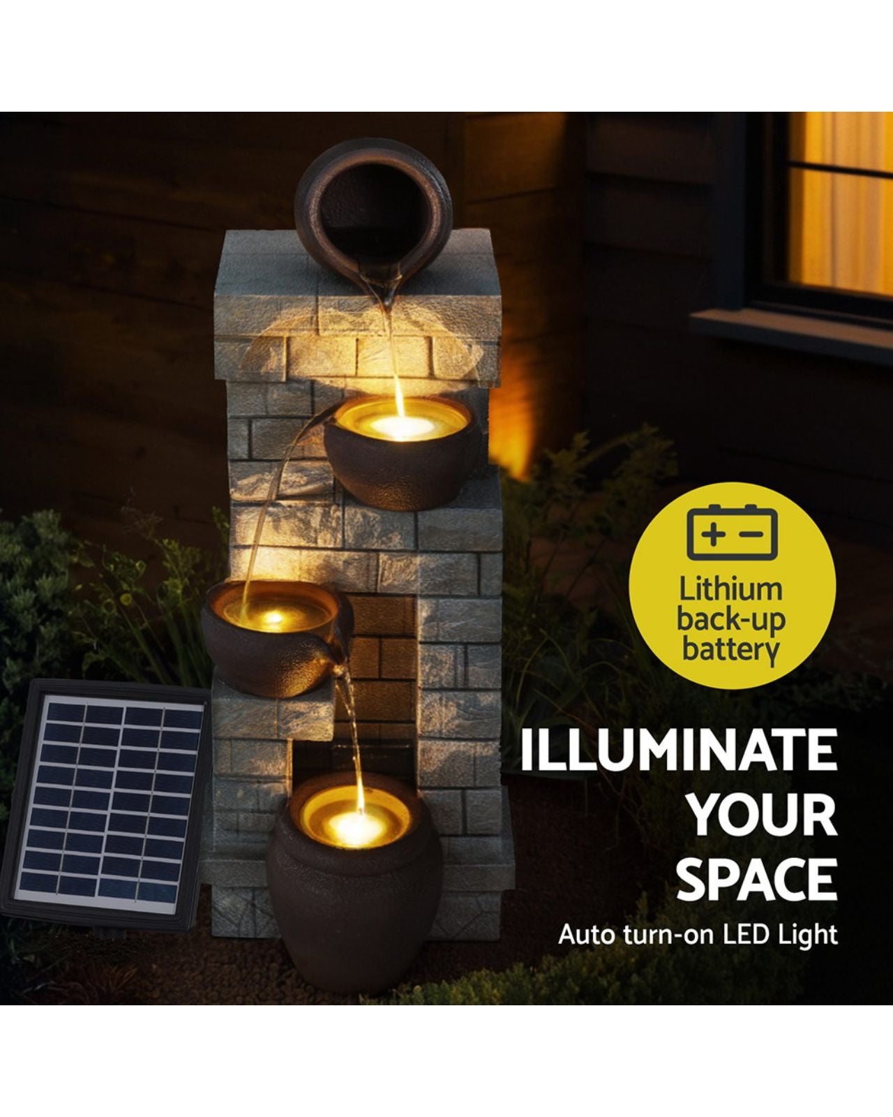 Oceanic - Solar 4 Tier Pots Rustic LED Light Water Feature