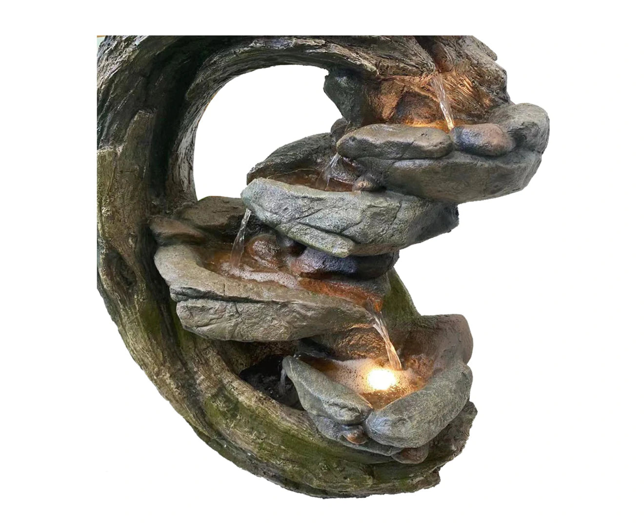 Rivet- Cascading Lighting Waterfall Log Rock Water Feature