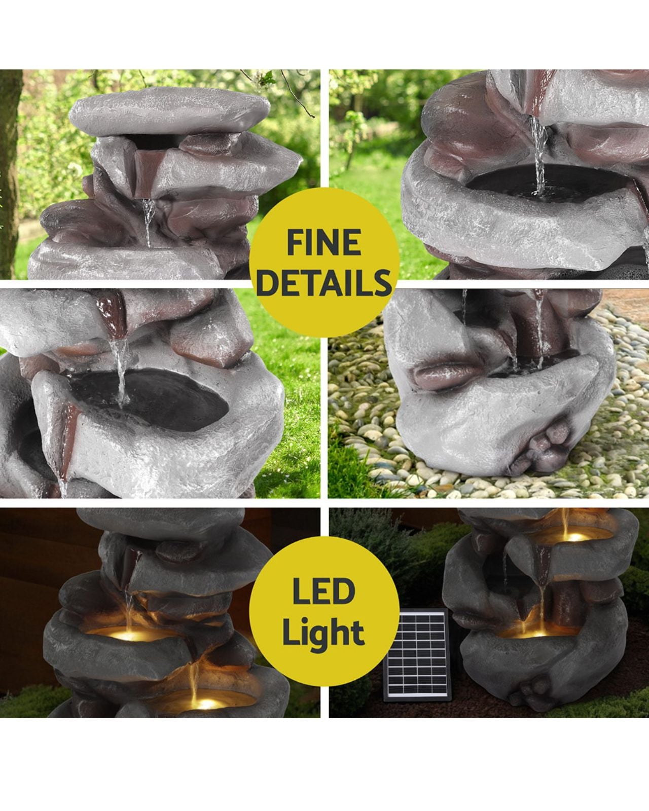 Vortex - Solar 4 Tier Rock LED Light Water Feature