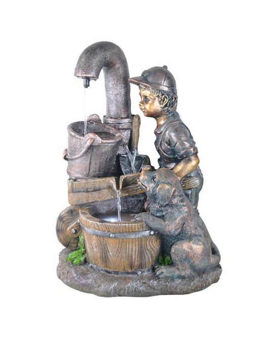 Mina - Puppy Bowl Boy Lighting Water Feature Fountain 56cm