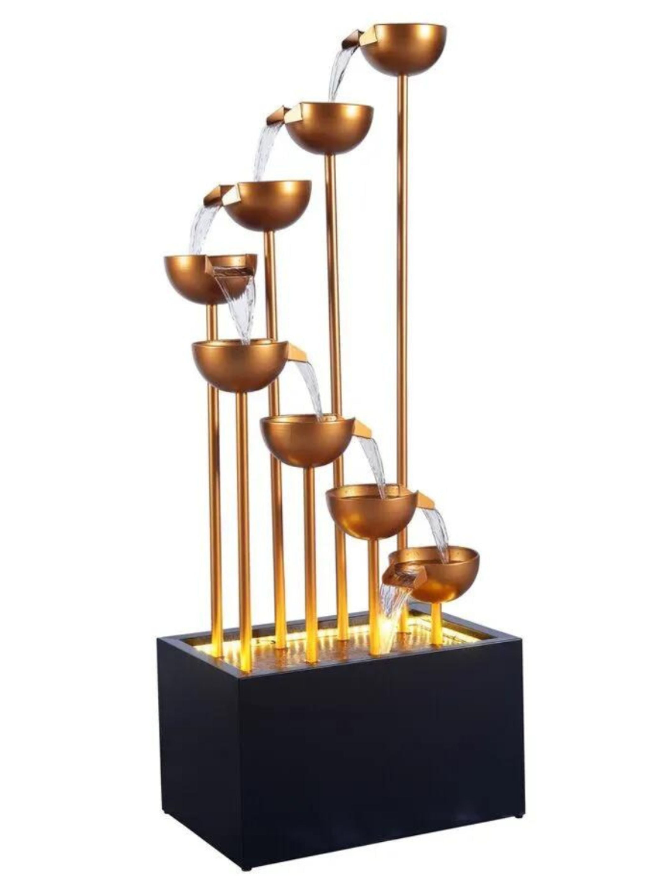 AweFlow - Cascading Copper Bowls LED Light Water Feature