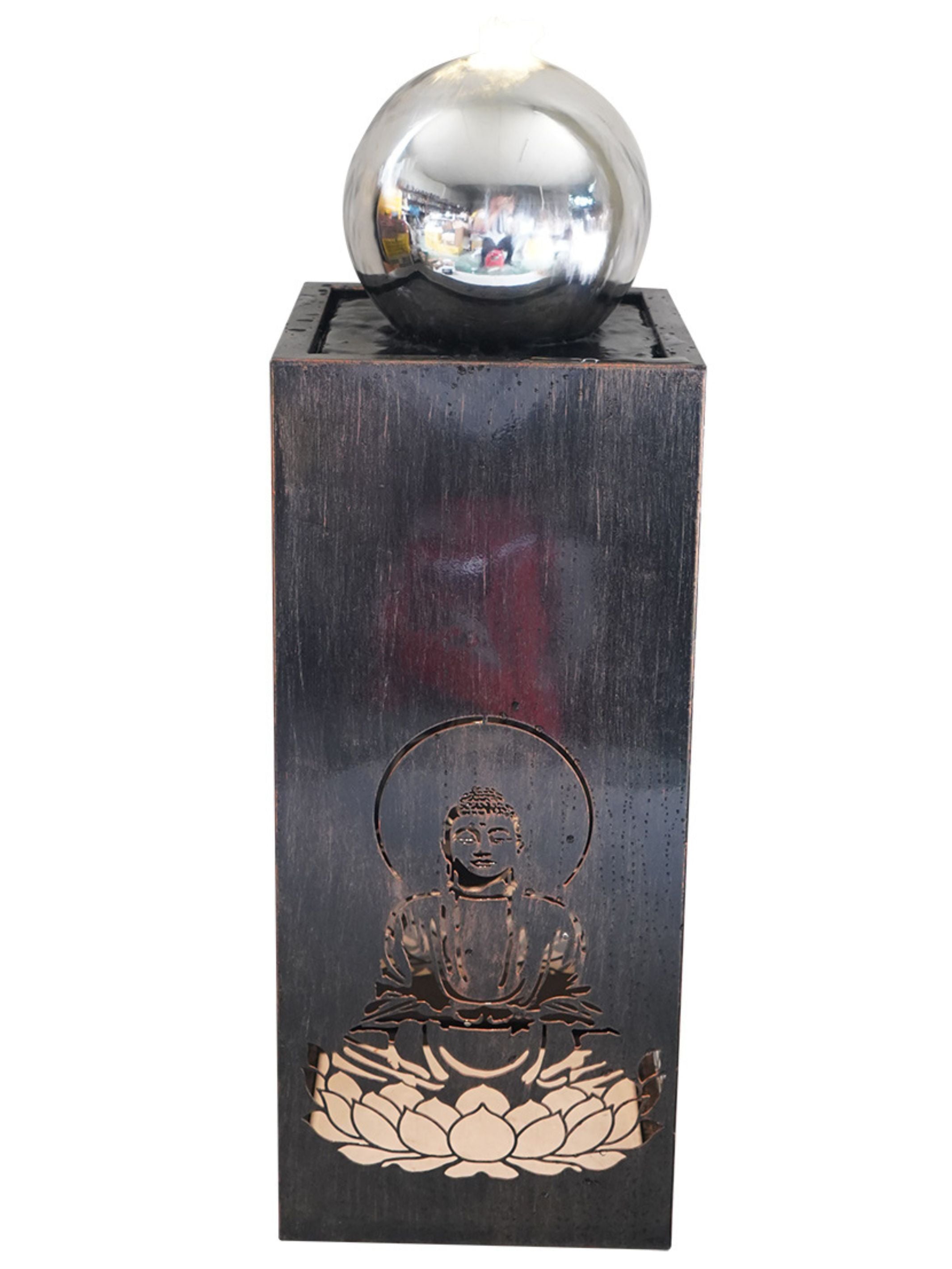 Buddha on Tower with Sphere LED Light Water Feature 77cm