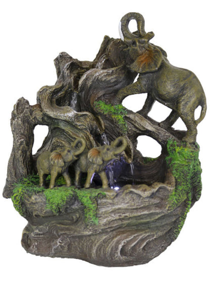 Elephants in Woods LED Light Water Feature 32cm