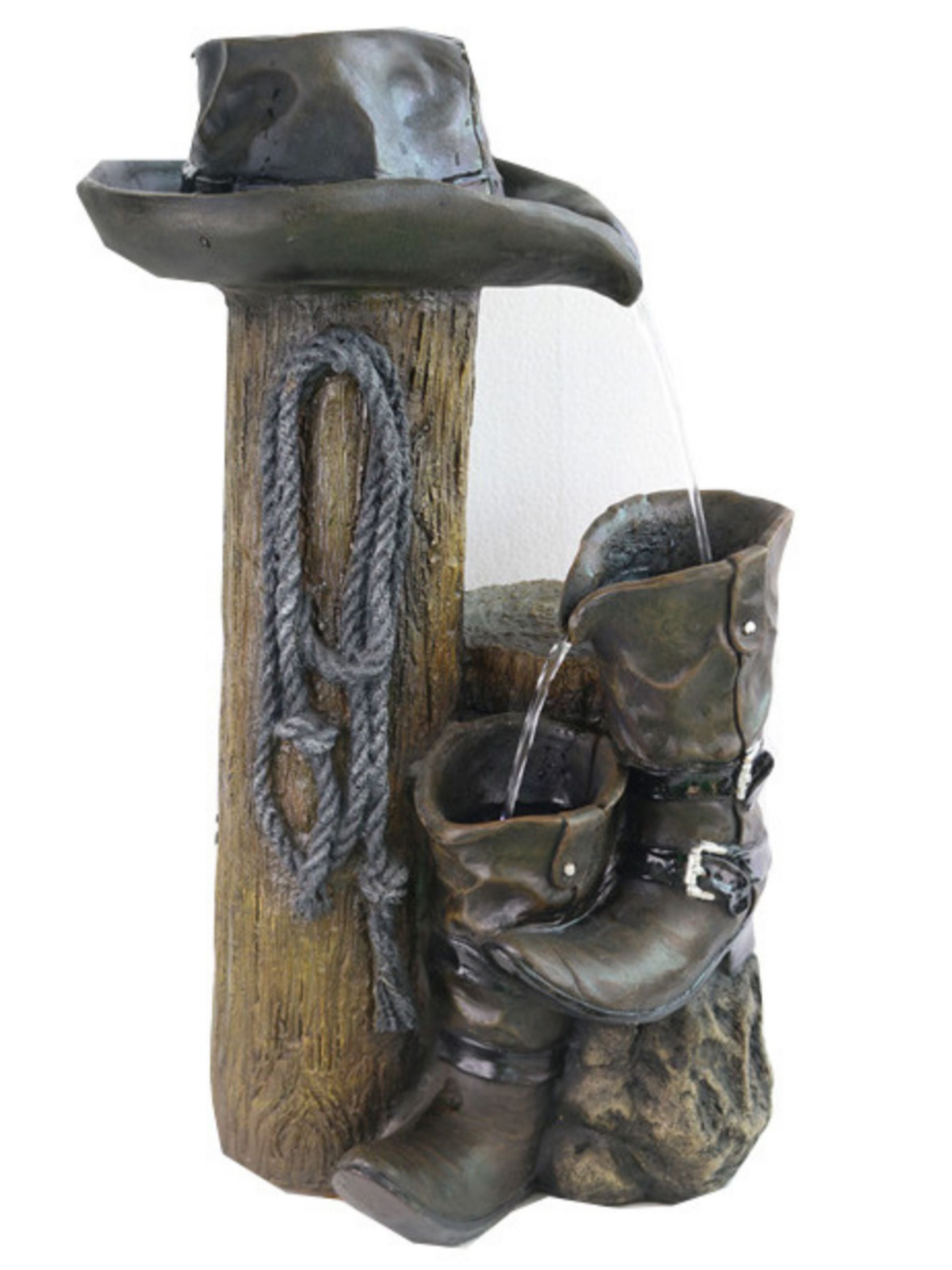 Rugged Outback with Boots & Hat LED Light Water Feature 57cm