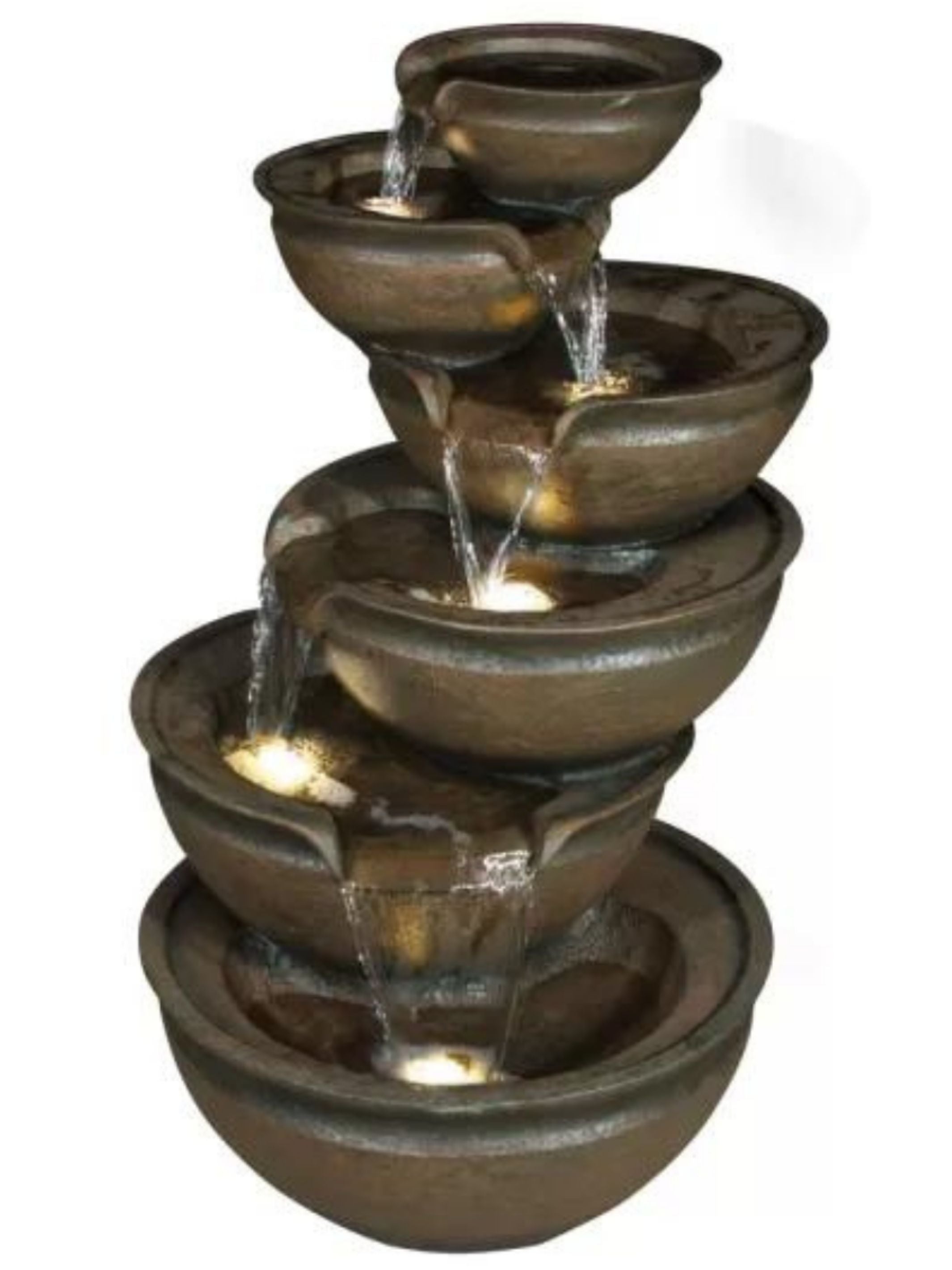 Purl- Cascading LED Light 6 Bowls Waterfalls Water Feature