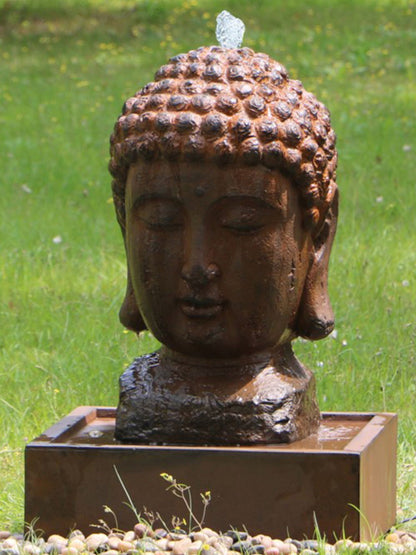 Serenade - Buddha Head LED Light Water Feature with Pond Base