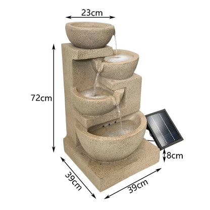 Solar 4 Bowls Cascading LED Light Water Feature