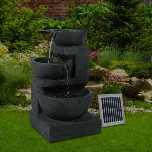 A fountain powered by solar energy, includes a solar panel