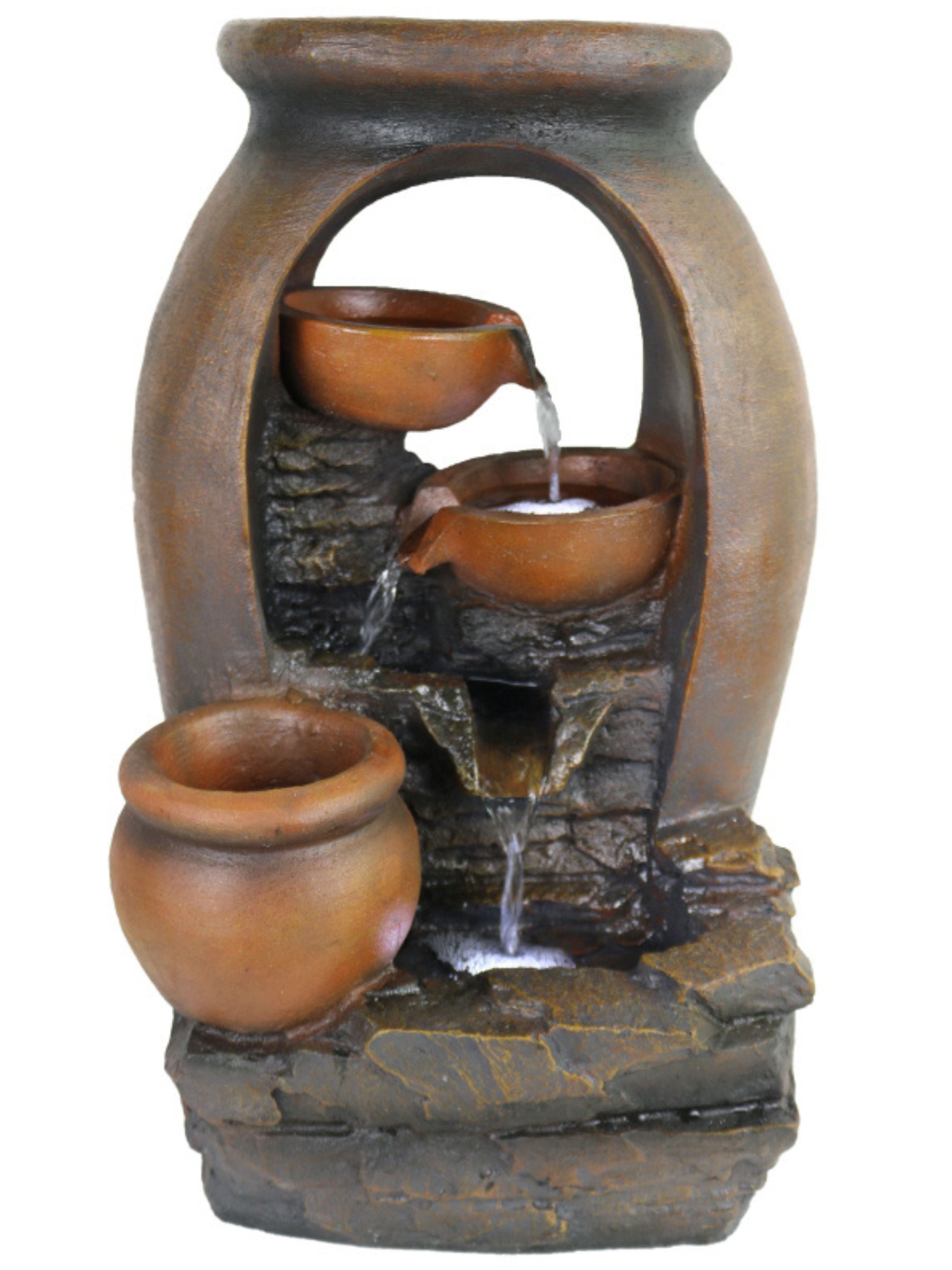 Terracotta Bowls and Vase Cascading LED Light Water Feature 49cm