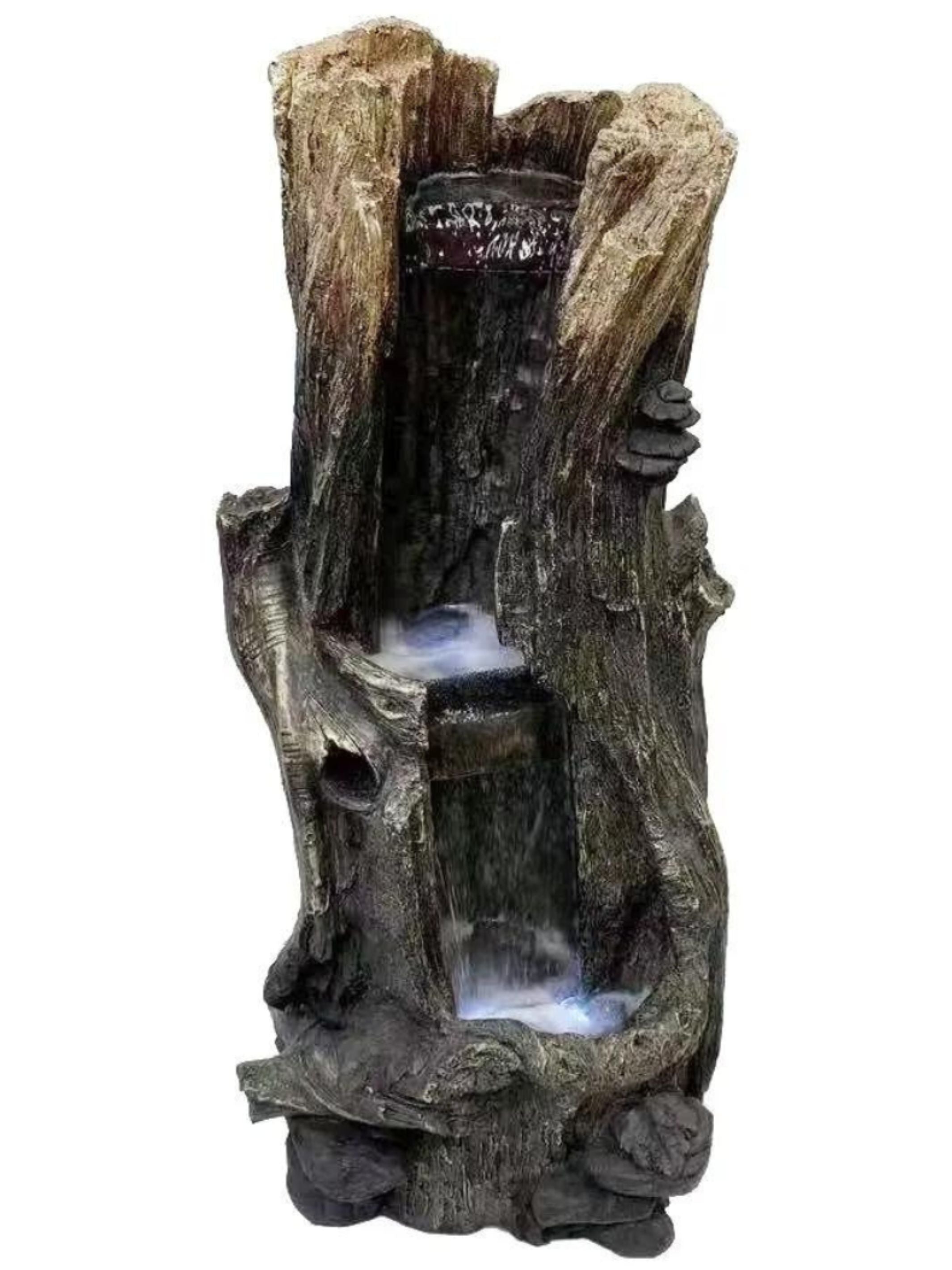 Tree Trunk Log LED Light Cascading Waterfall Water Feature