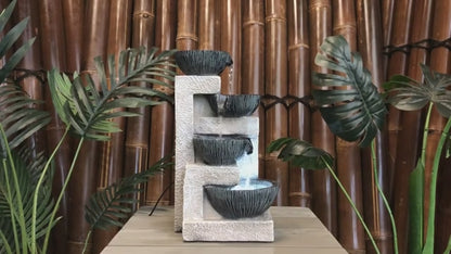 Tabletop Cascading Lighting 4 Bowls Waterfall Water Feature