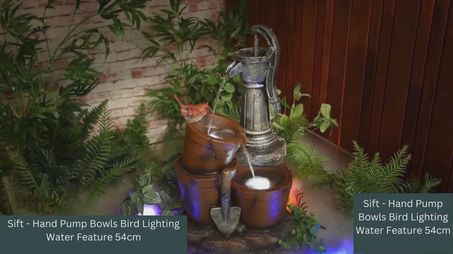 Sift - Hand Pump Bowls Bird Lighting Water Feature 54cm