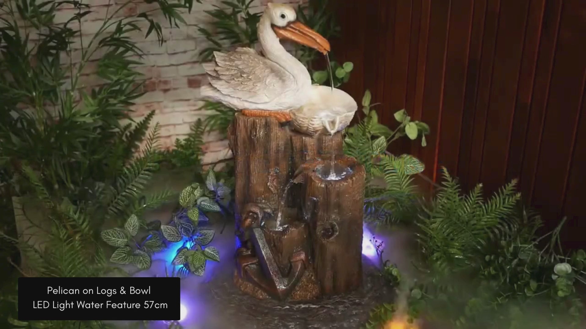 Pelican on Logs & Bowl LED Light Water Feature 57cm