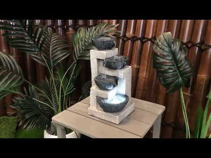 Tabletop Cascading 4 Bowls LED Light Water Feature