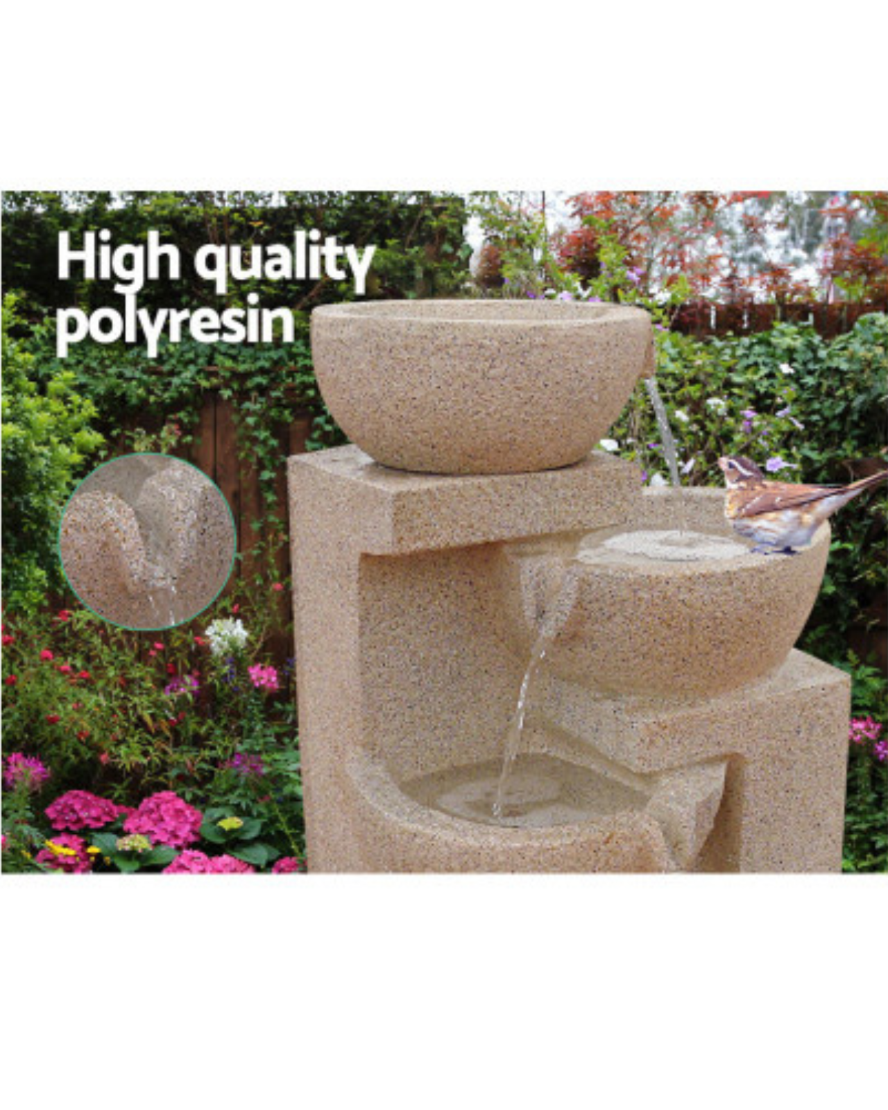 "Ripples"- Cascading 4 Tier LED Solar Water Fountain