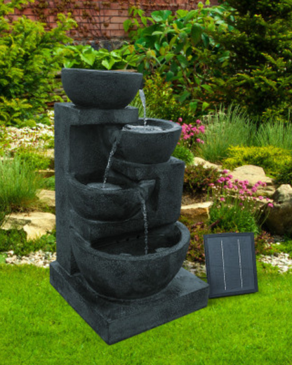 "Swirl"- 4 Tier Cascading LED Solar Water Fountain